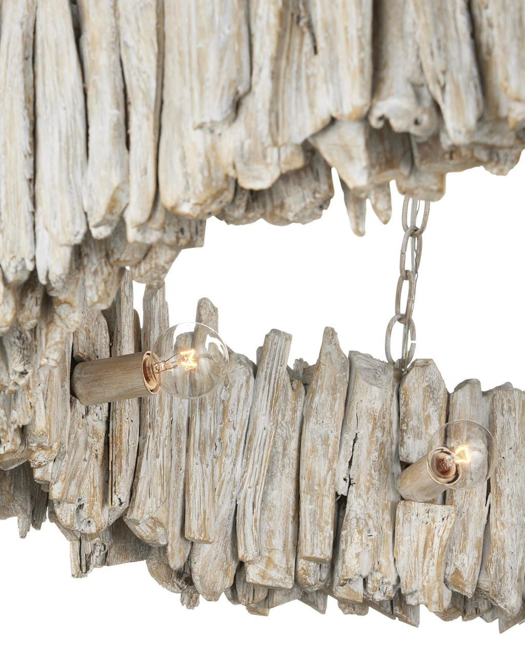 White Wood Round chandelier - Rosa Dawn for dining room view 7