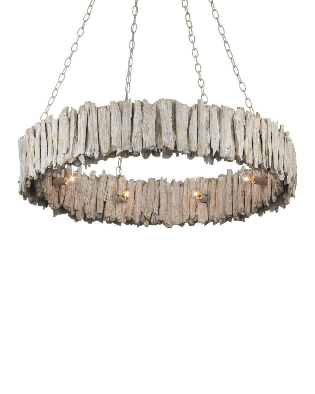White Wood Round chandelier - Rosa Dawn for dining room view 5