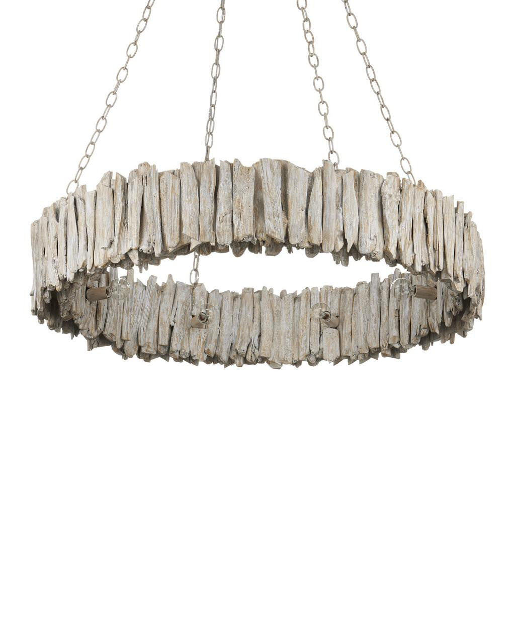 White Wood Round chandelier - Rosa Dawn for dining room view 3
