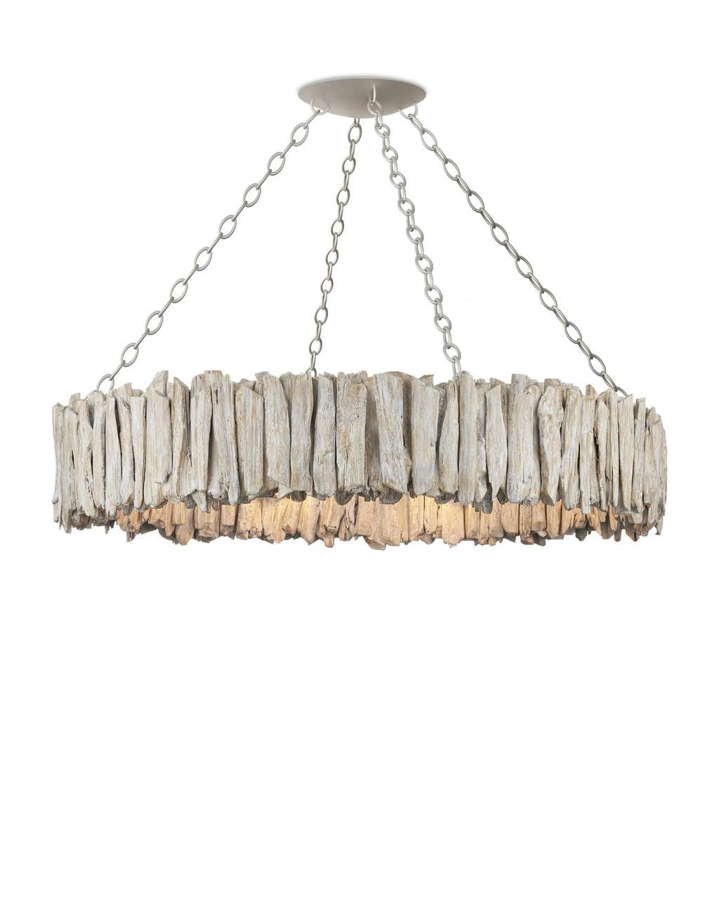 White Wood Round chandelier - Rosa Dawn for dining room view 1