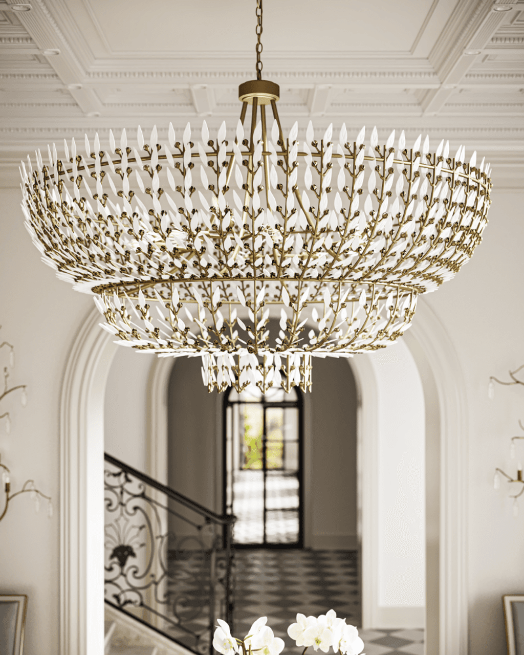White Glass chandelier - Nysa Verge for dining room view 2