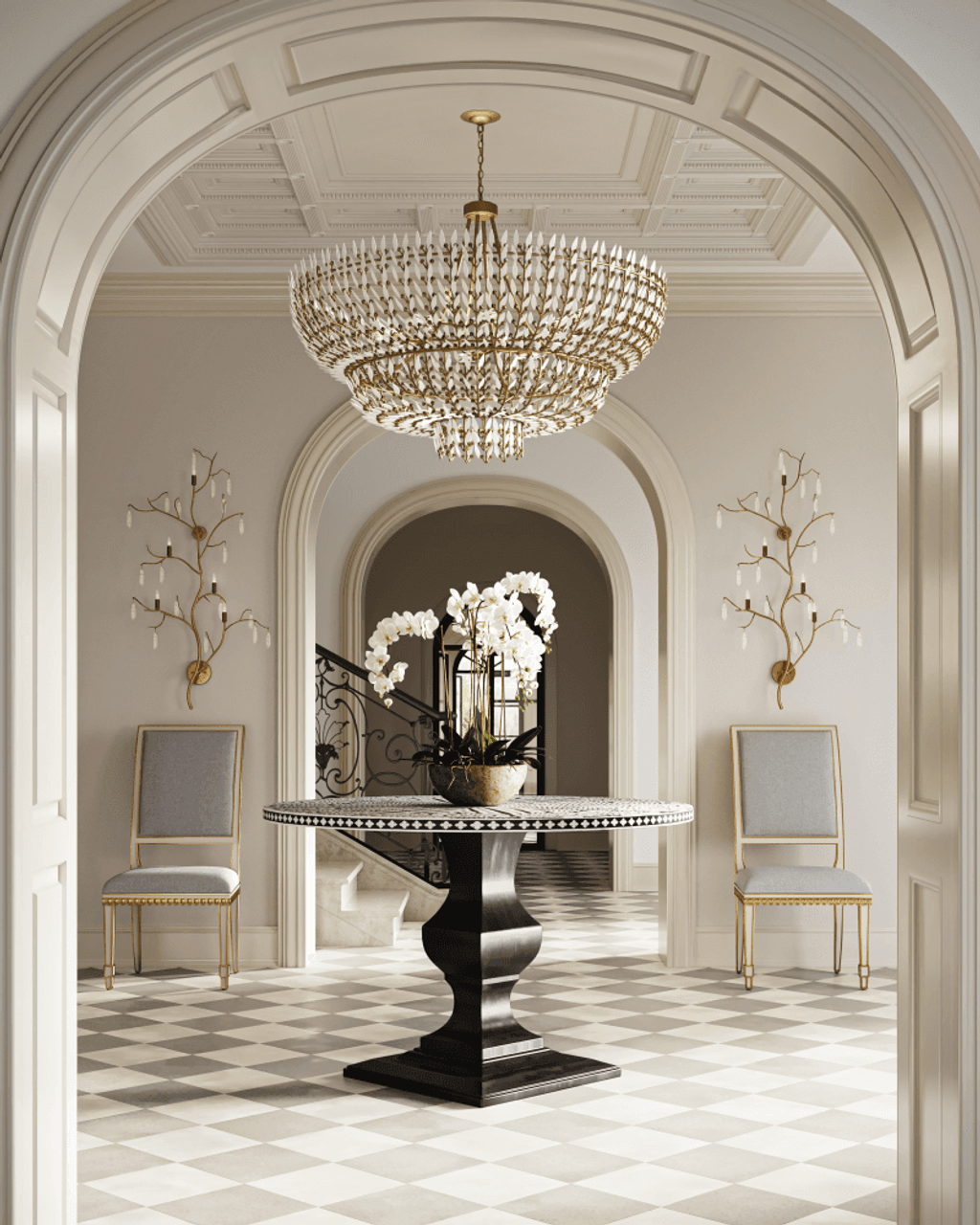 White Glass chandelier - Nysa Verge for dining room view 5