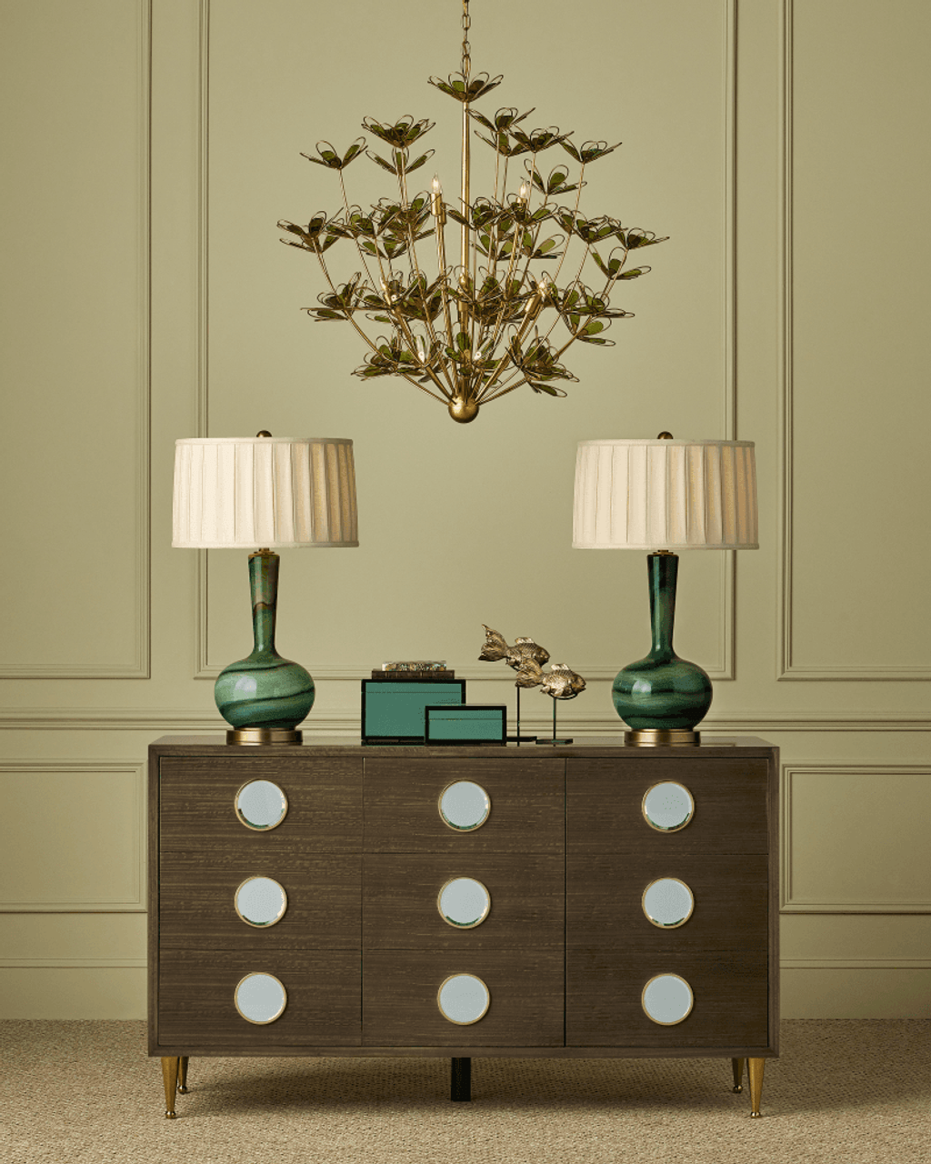 Gold Glass chandelier - Halo Point for dining room view 2