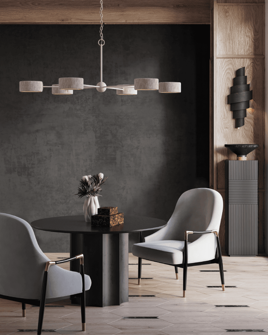 White Acrylic Round chandelier - Onda Meadow for dining room view 9