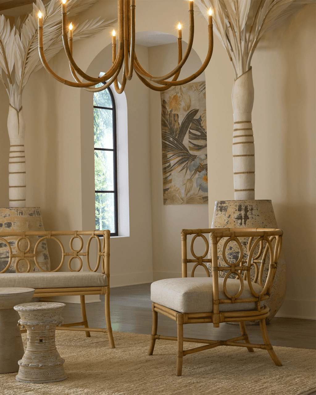 Natural Rattan Round chandelier - Yule Verge for dining room view 7