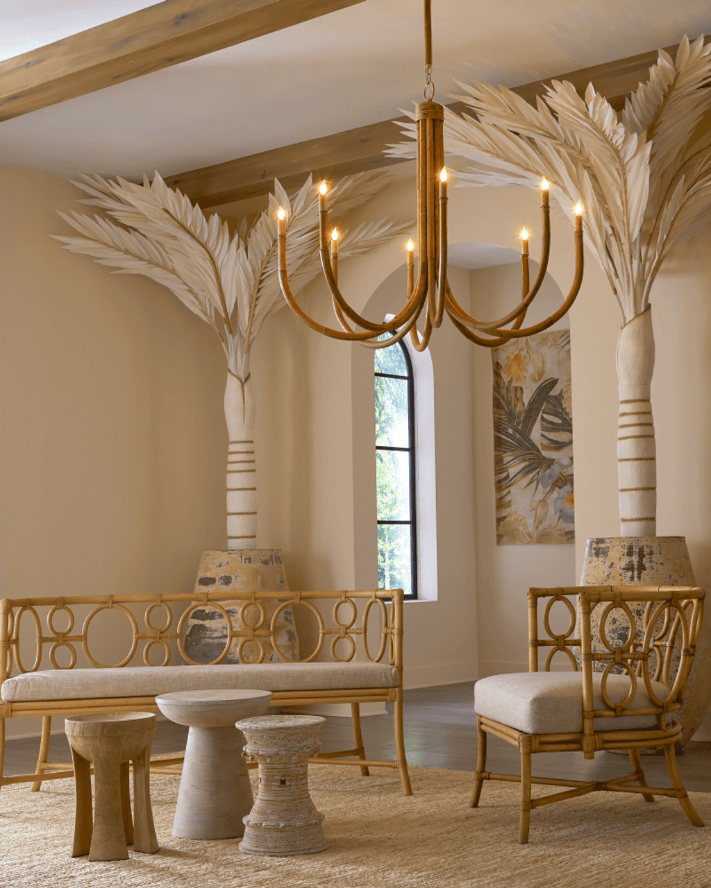 Natural Rattan Round chandelier - Yule Verge for dining room view 6