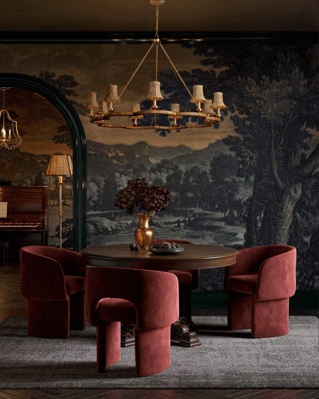 Gold Rattan chandelier - Ottilie Dawn for dining room view 2