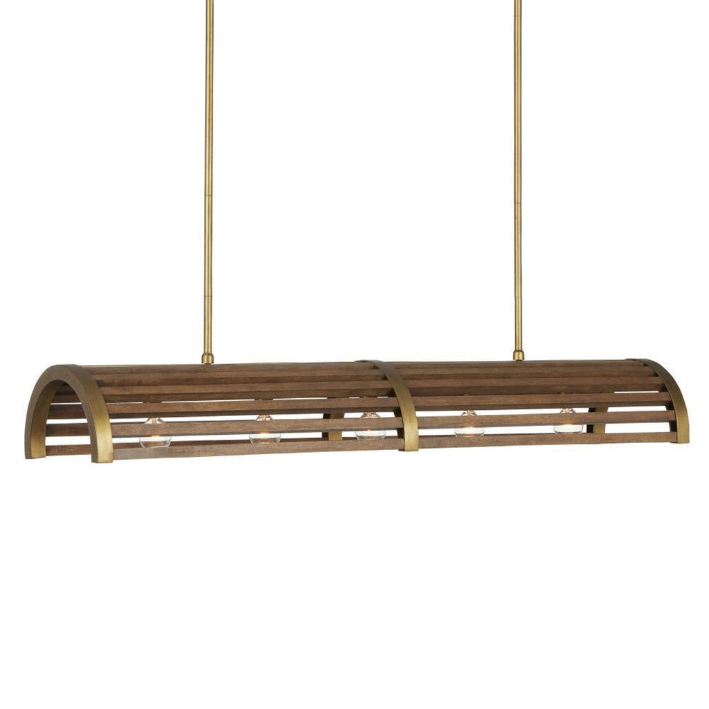 Brass Wood Linear chandelier - Liora Trace for dining room view 1