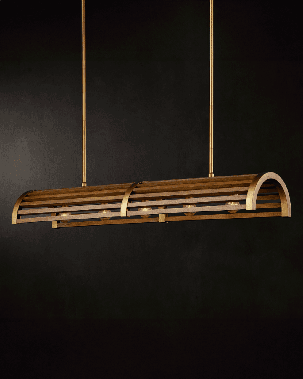 Brass Wood Linear chandelier - Liora Trace for dining room view 3