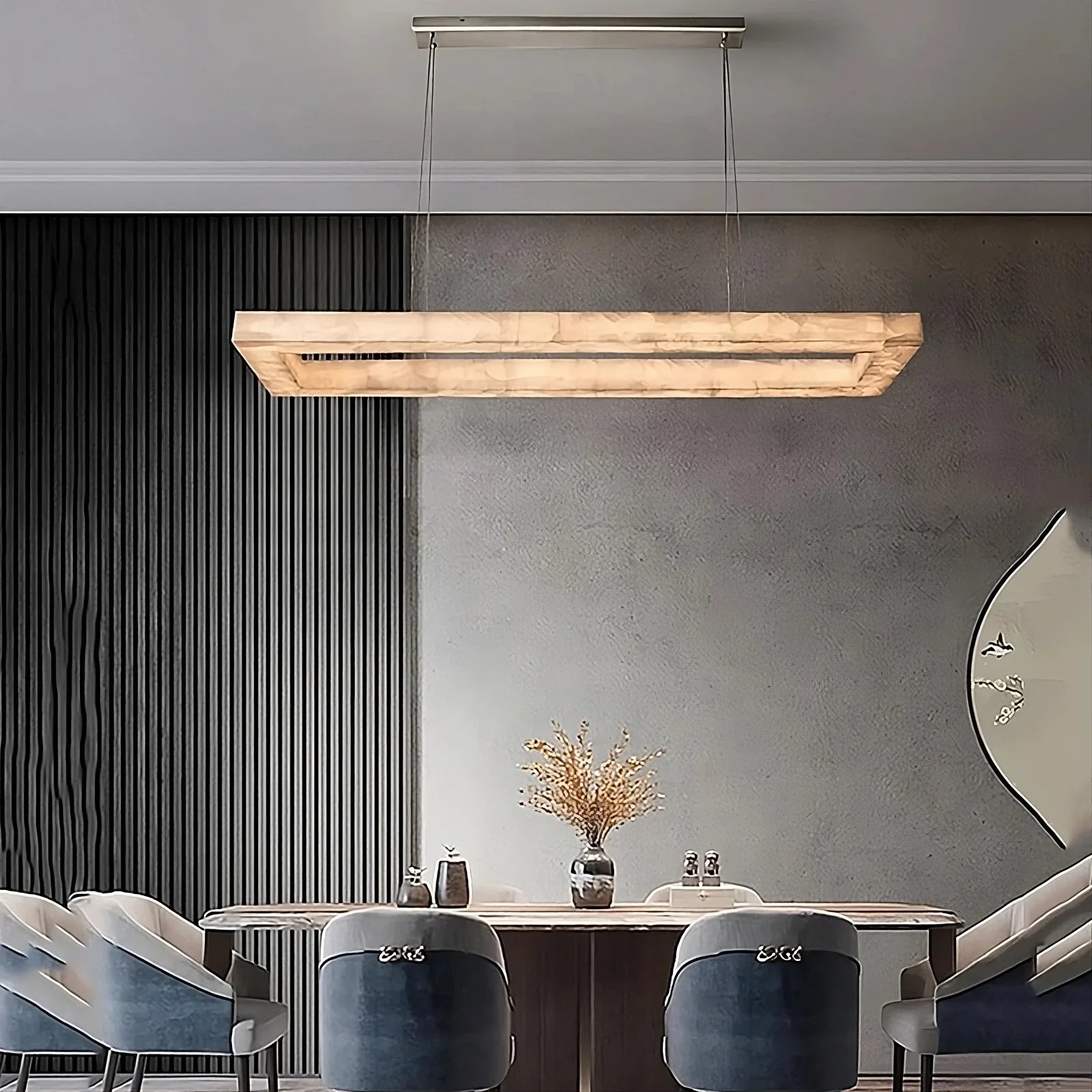 Natural Steel Linear chandelier - Verona Bay for dining room view 2