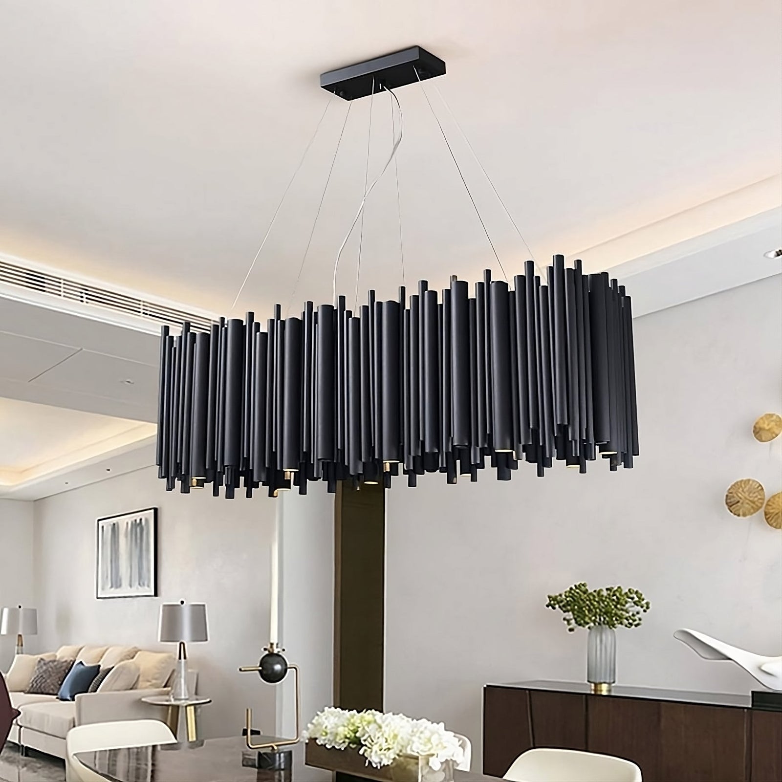 Black Steel Linear chandelier - Briar Lane for dining room view 1