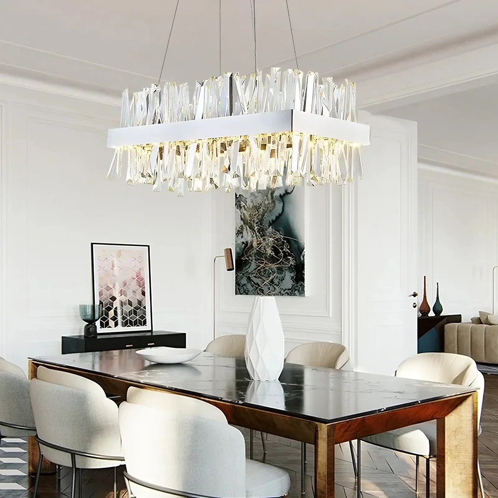 White Crystal chandelier - Kairo Court for dining room view 6