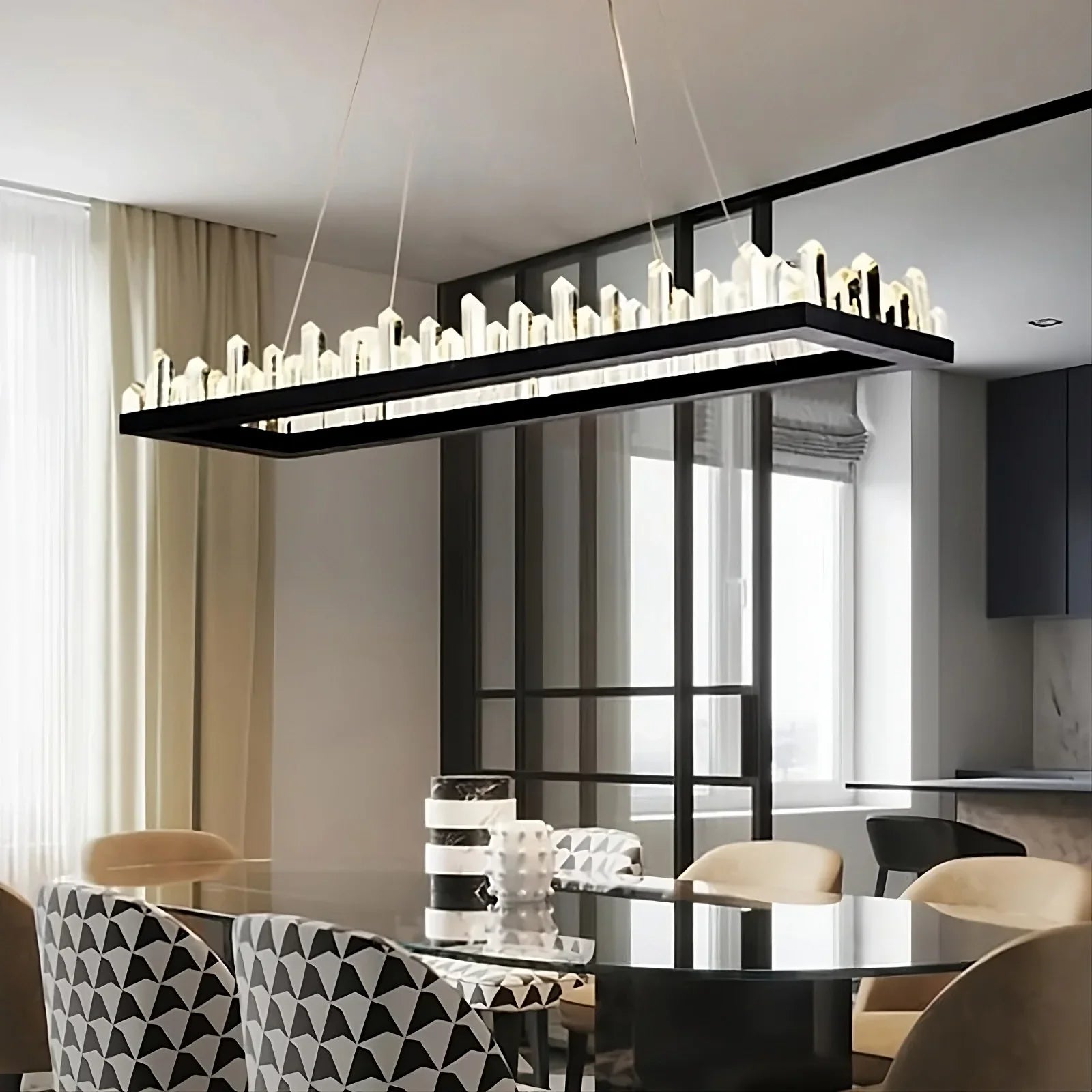 Black Crystal chandelier - Gilda Bay for dining room view 2