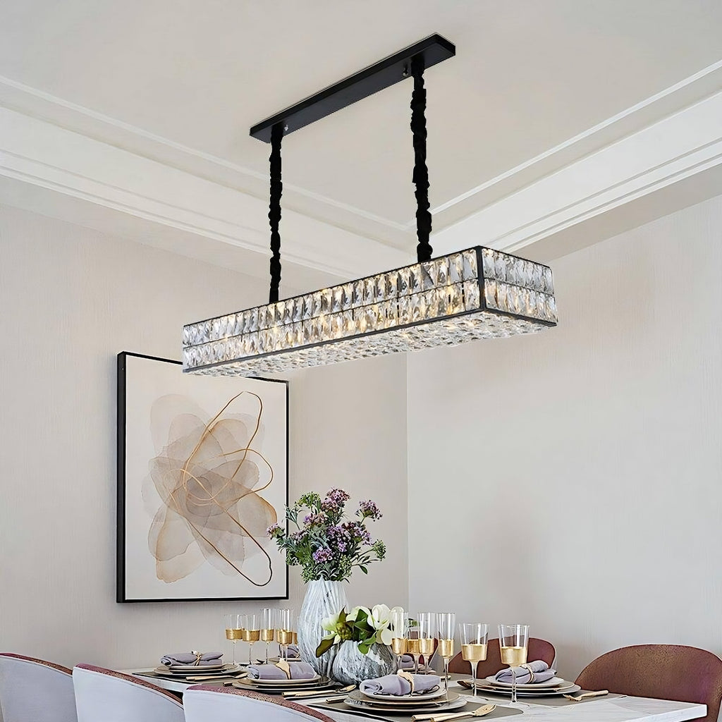 Black Crystal Linear chandelier - Orion Lane for dining room view 2