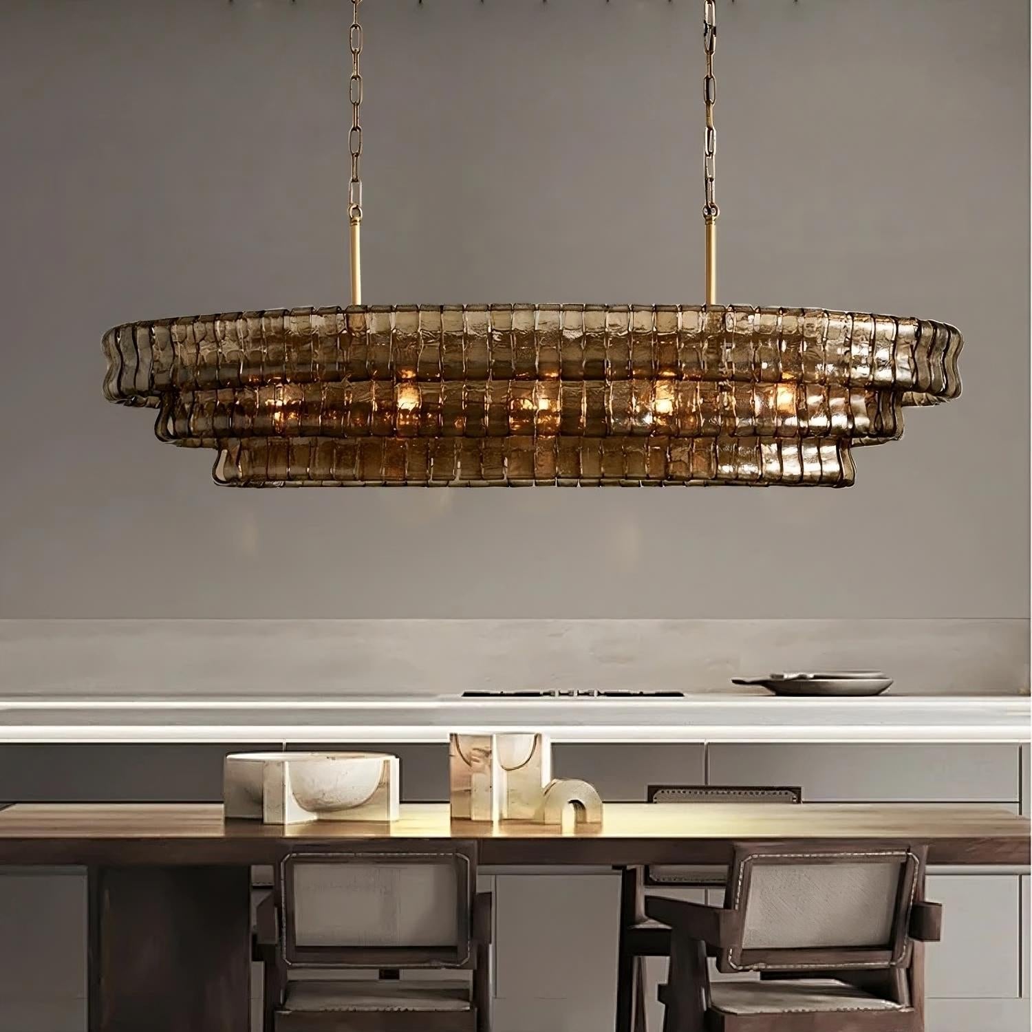 White Glass chandelier - Mira Bay for dining room view 1