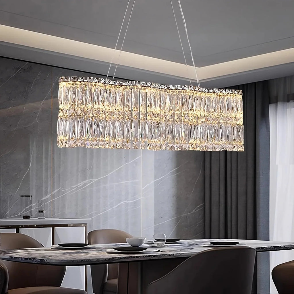 Clear Crystal Linear chandelier - Solene Lane for dining room view 1