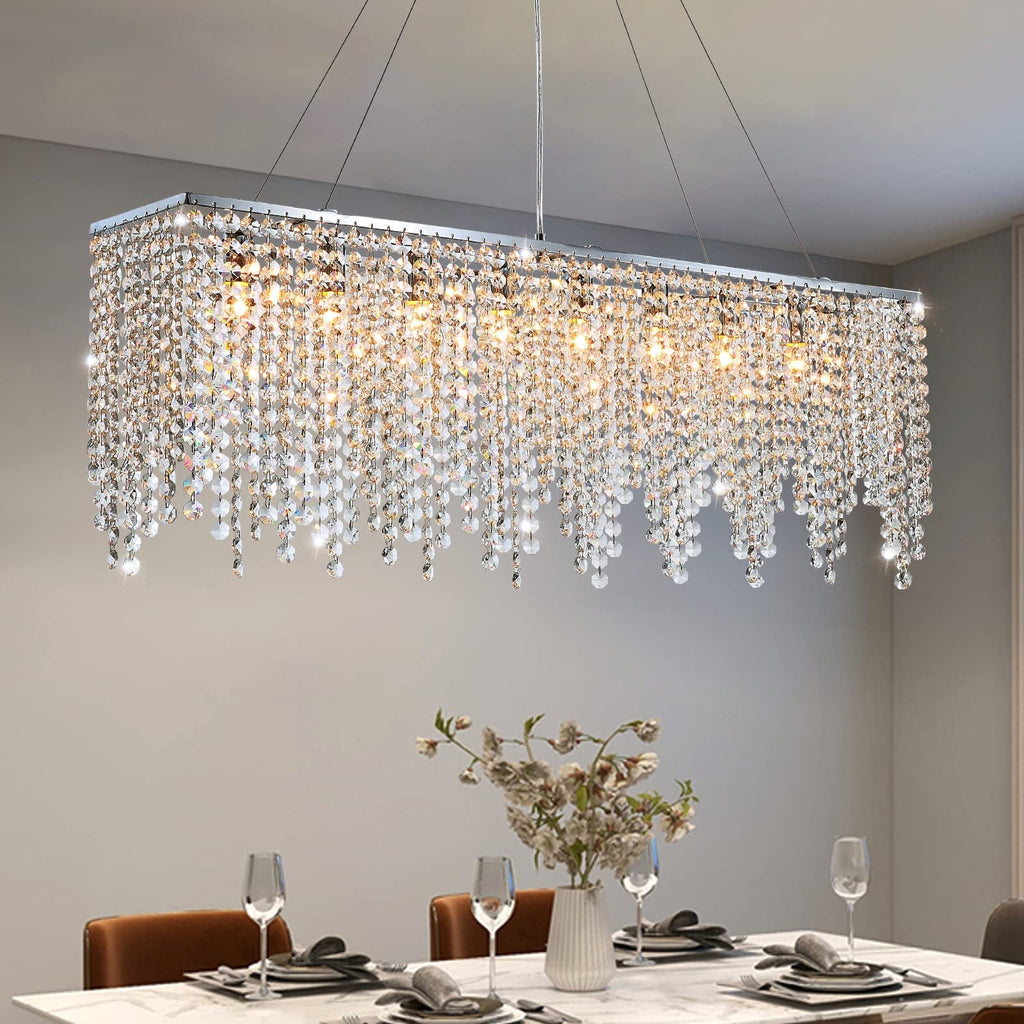 Gold Crystal Linear chandelier - Aria Lane for dining room view 1