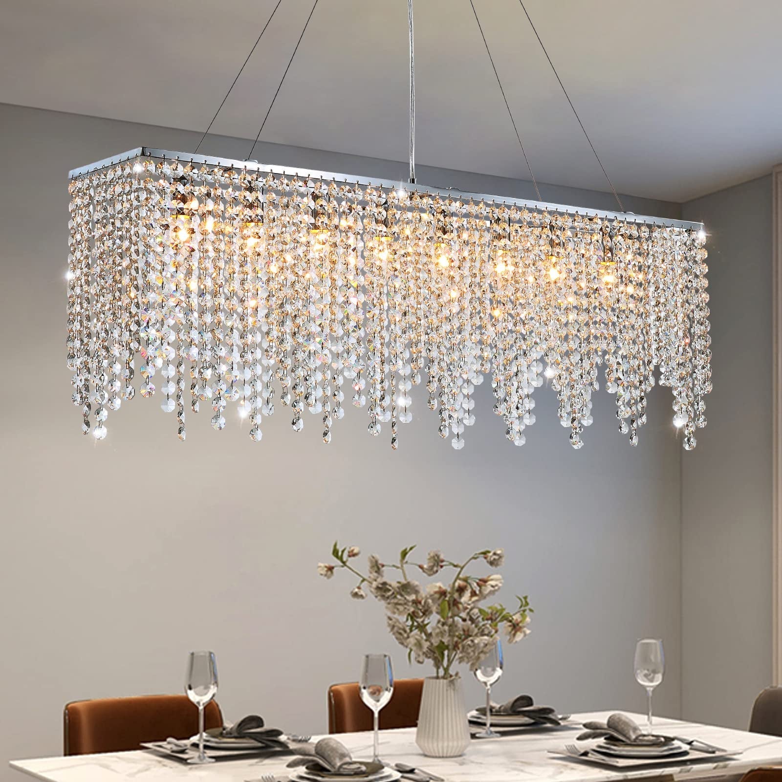 Gold Crystal Linear chandelier - Aria Lane for dining room view 1