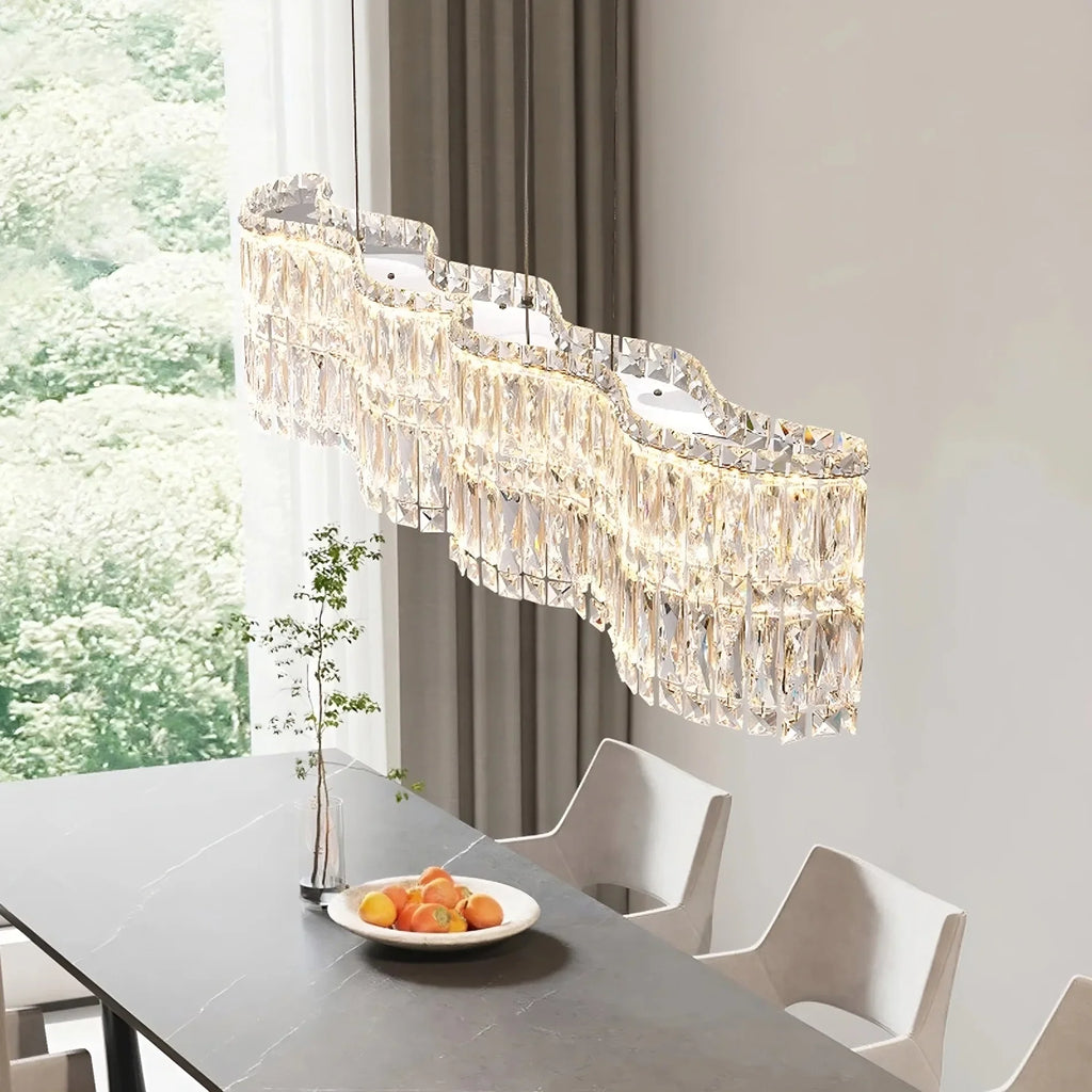 Clear Crystal Linear chandelier - Solene Lane for dining room view 2