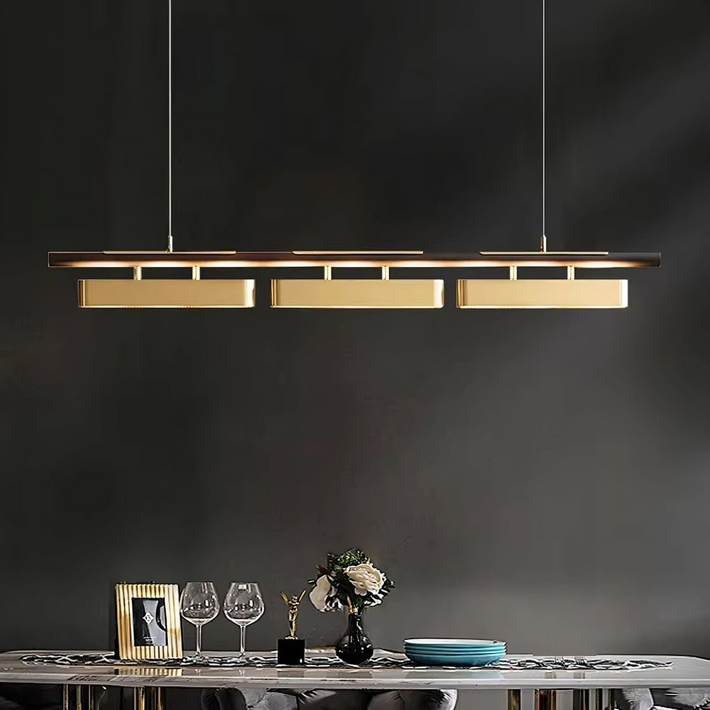 Brass Iron Linear chandelier - Talia Lane for dining room view 2