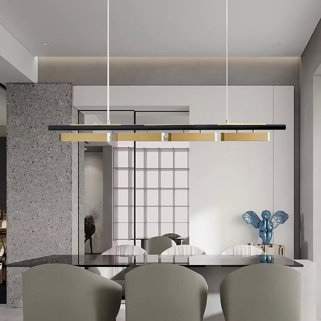 Brass Iron Linear chandelier - Talia Lane for dining room view 4
