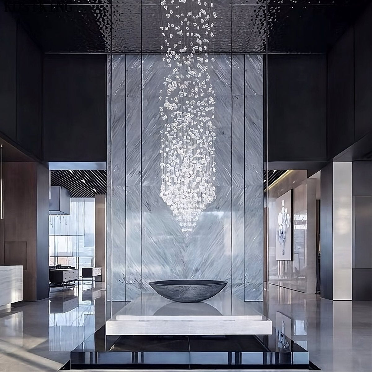 Black Crystal Linear chandelier - Caro Lane for dining room view 10