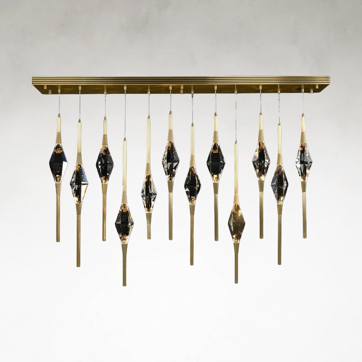 Clear Acrylic Linear chandelier - Solene Stone for dining room view 1