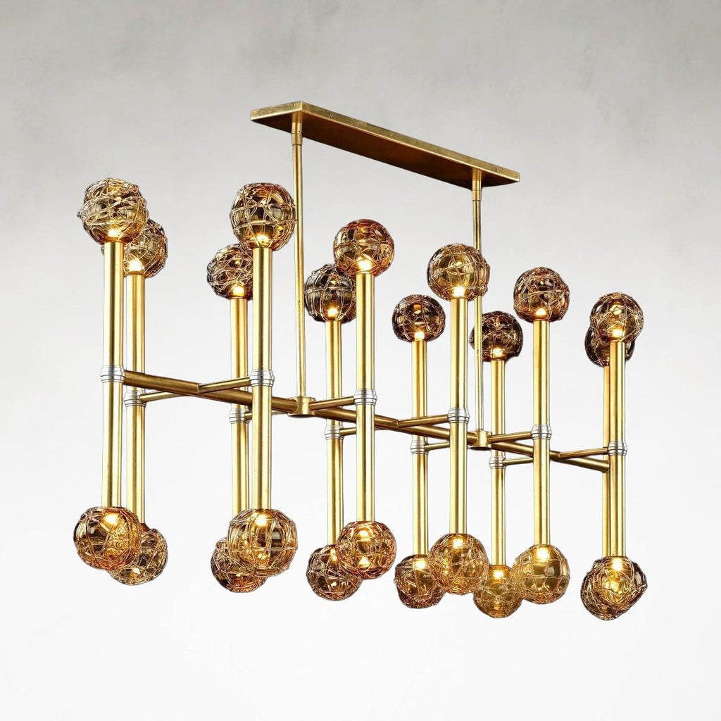 Gold Glass Linear chandelier - Ansel Stone for dining room view 1