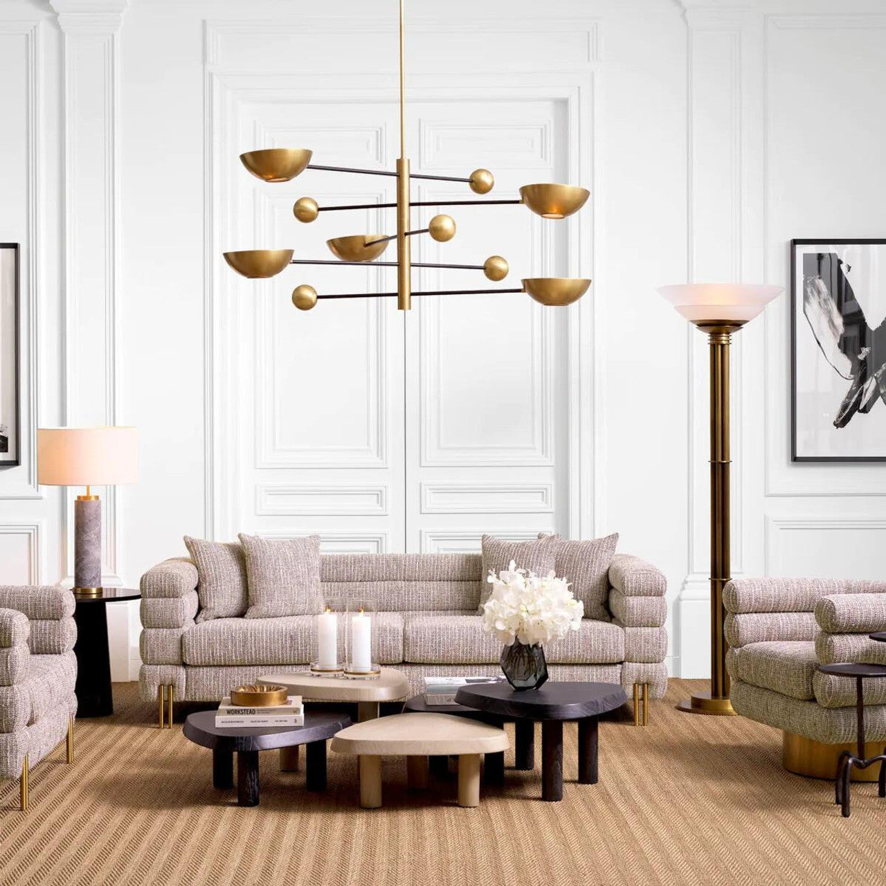 Antique Brass Glass chandelier - Dorian Verge for dining room view 2