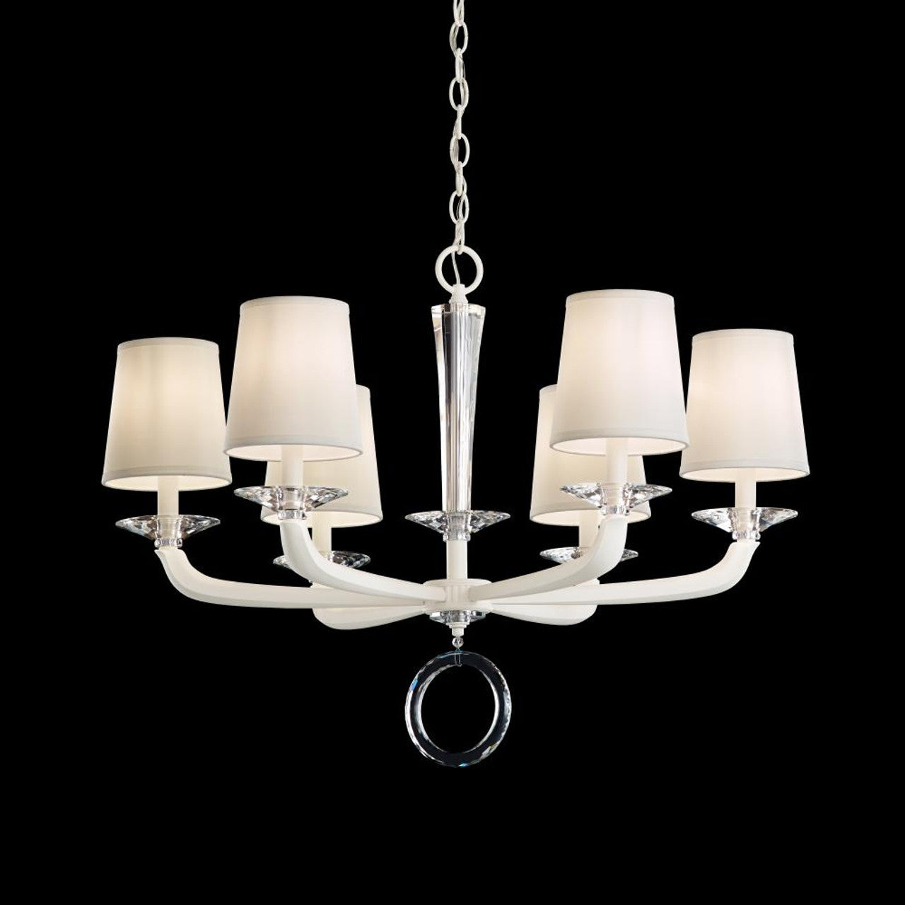 Emilea Chandelier, 5-Light, White, Clear Optic Crystal, Hardback Off White Shade, 19.5"W (MA1005N-06O 1HZWHM)