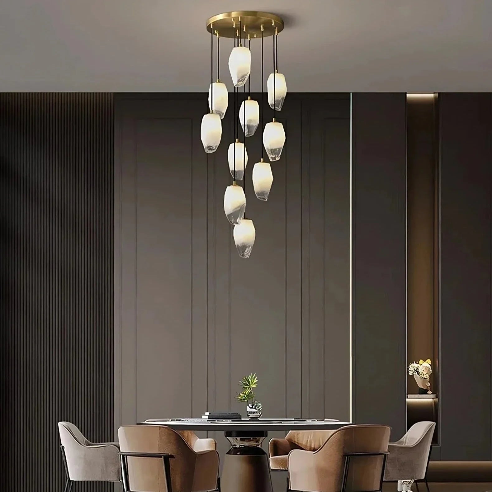 Brass Glass Linear chandelier - Galen Bay for dining room view 2