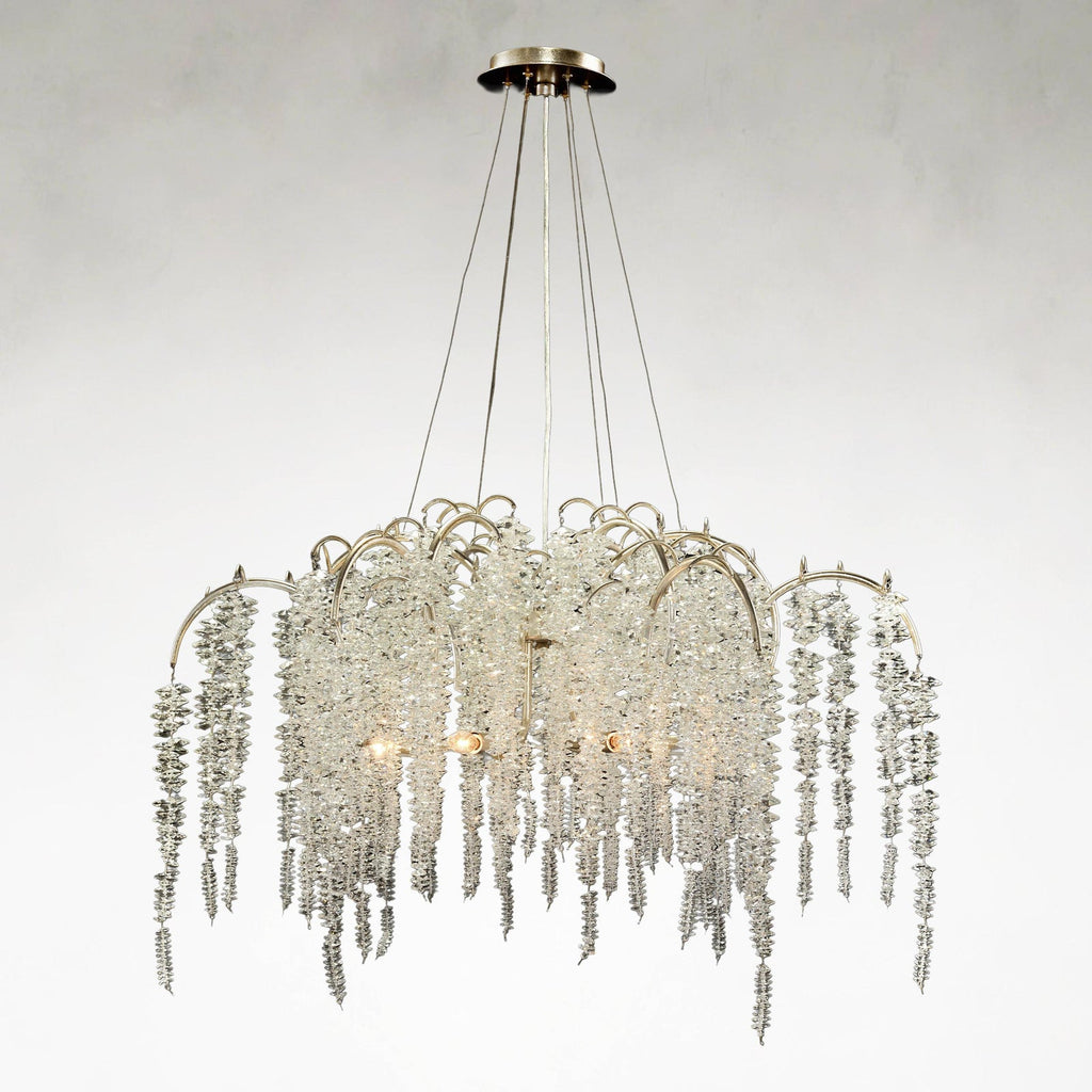 White Crystal Tiered chandelier - Kairo Stone for dining room view 1