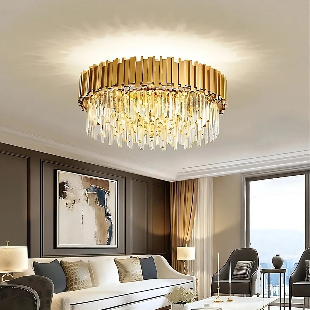 Gold Crystal Round chandelier - Arden Arc for dining room view 1