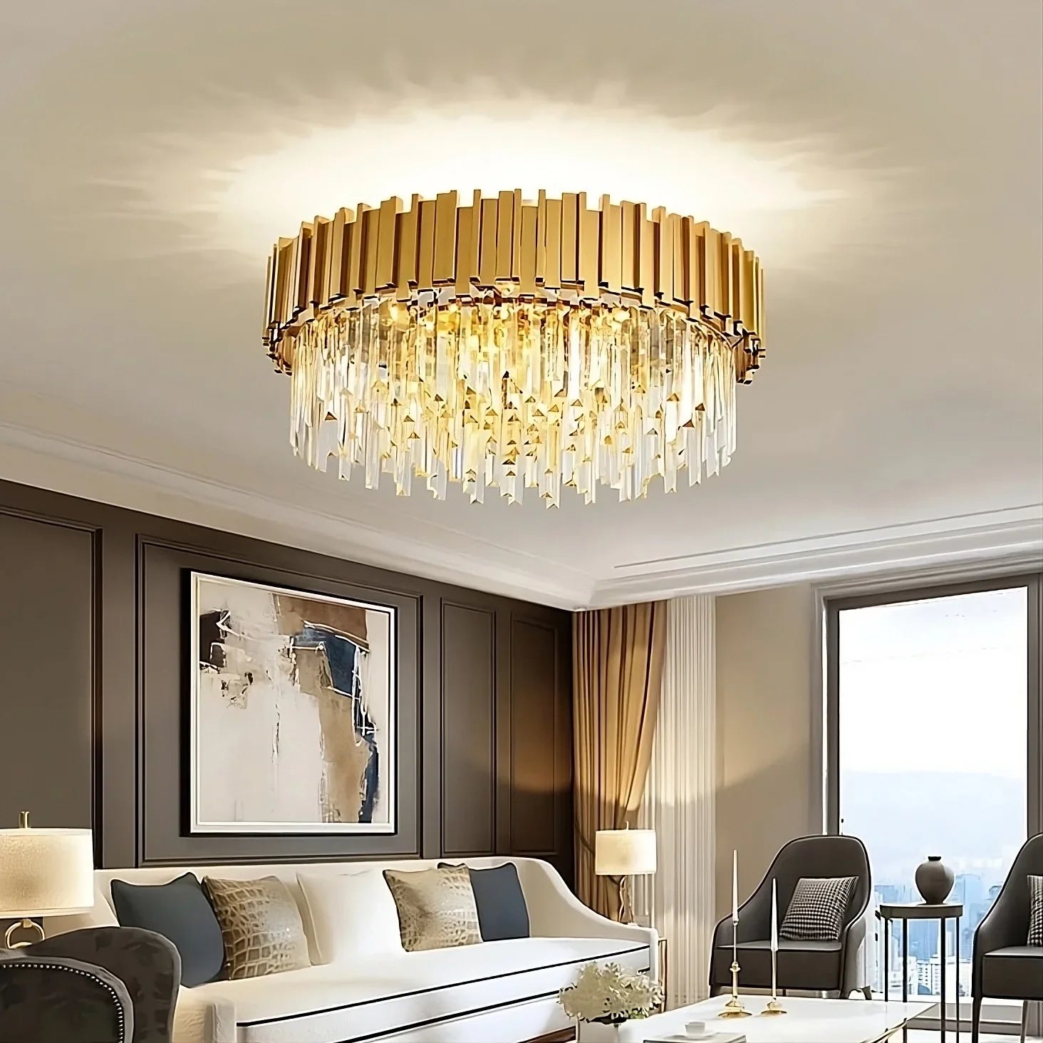 Gold Crystal Round chandelier - Arden Arc for dining room view 1