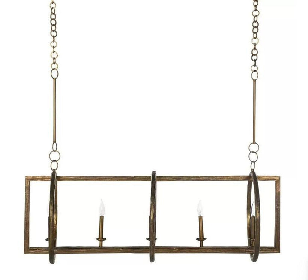 Brass Iron Linear chandelier - Riven Peak for dining room view 1