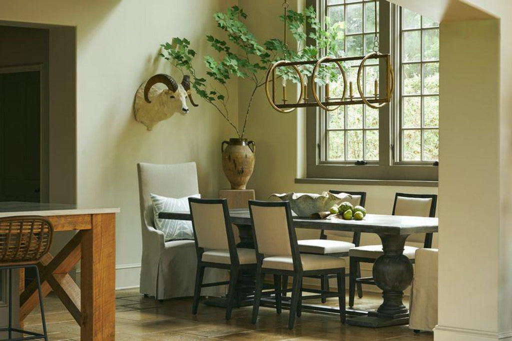 Brass Iron Linear chandelier - Riven Peak for dining room view 7