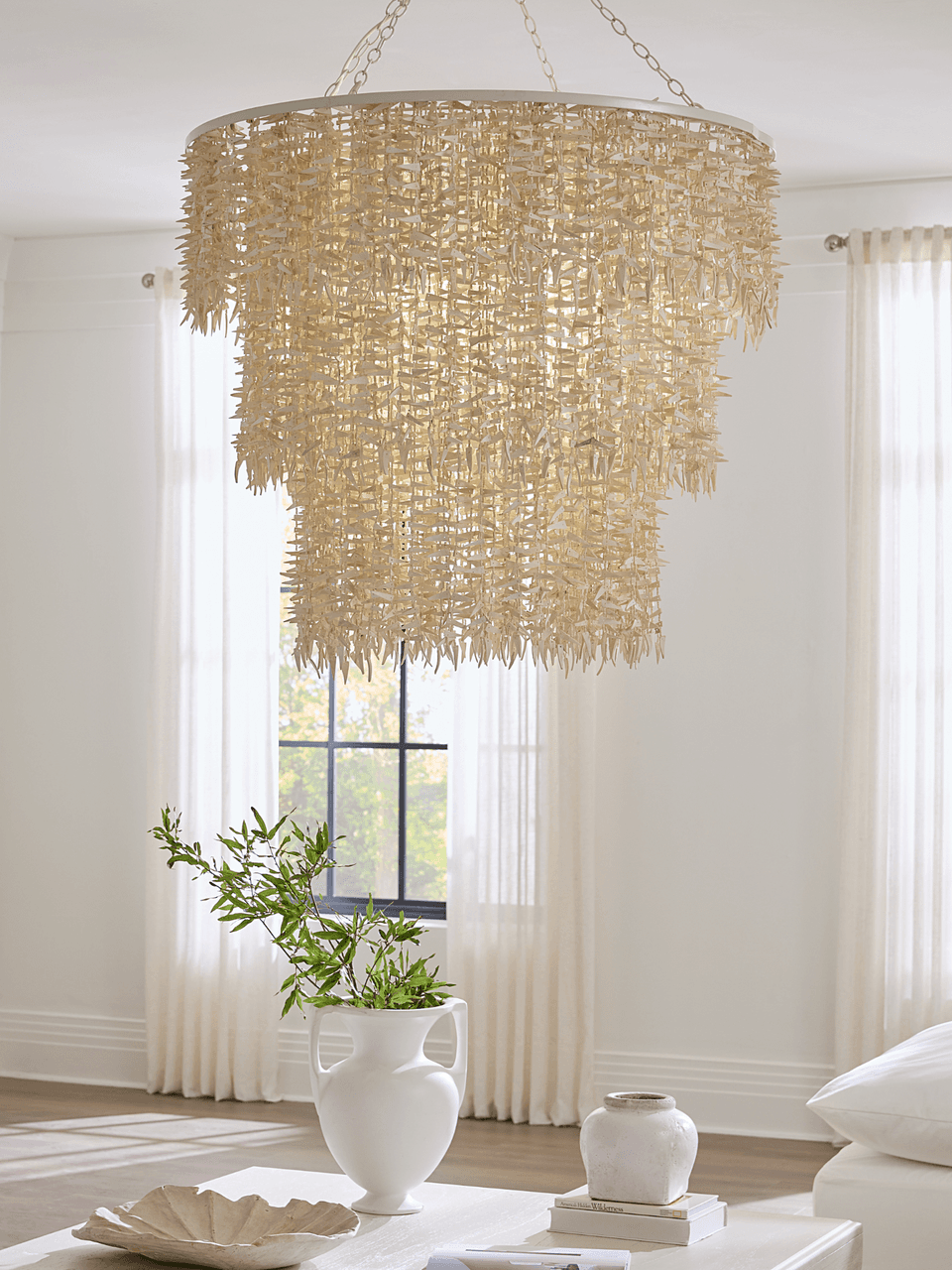 White Coco Stick Candle chandelier - Siena Peak for dining room view 6