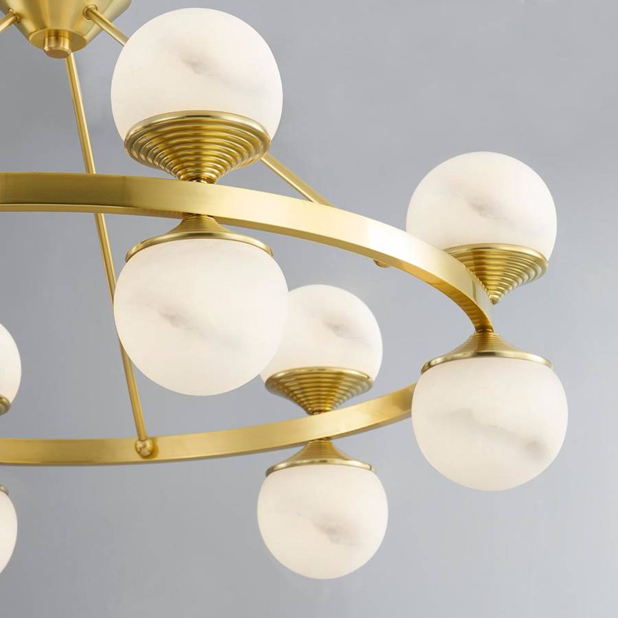 White Alabaster Round chandelier - Noor Point for dining room view 2