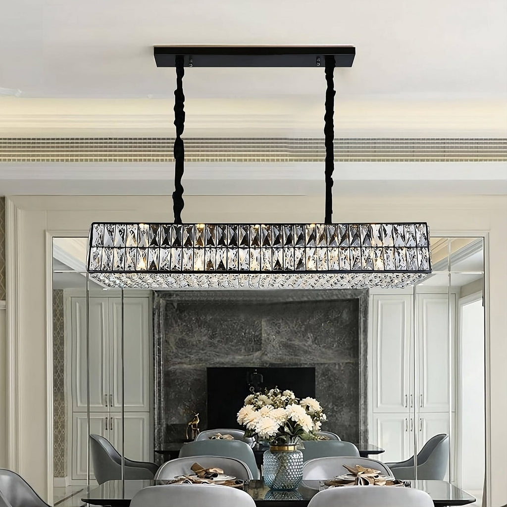 Black Crystal Linear chandelier - Orion Lane for dining room view 1