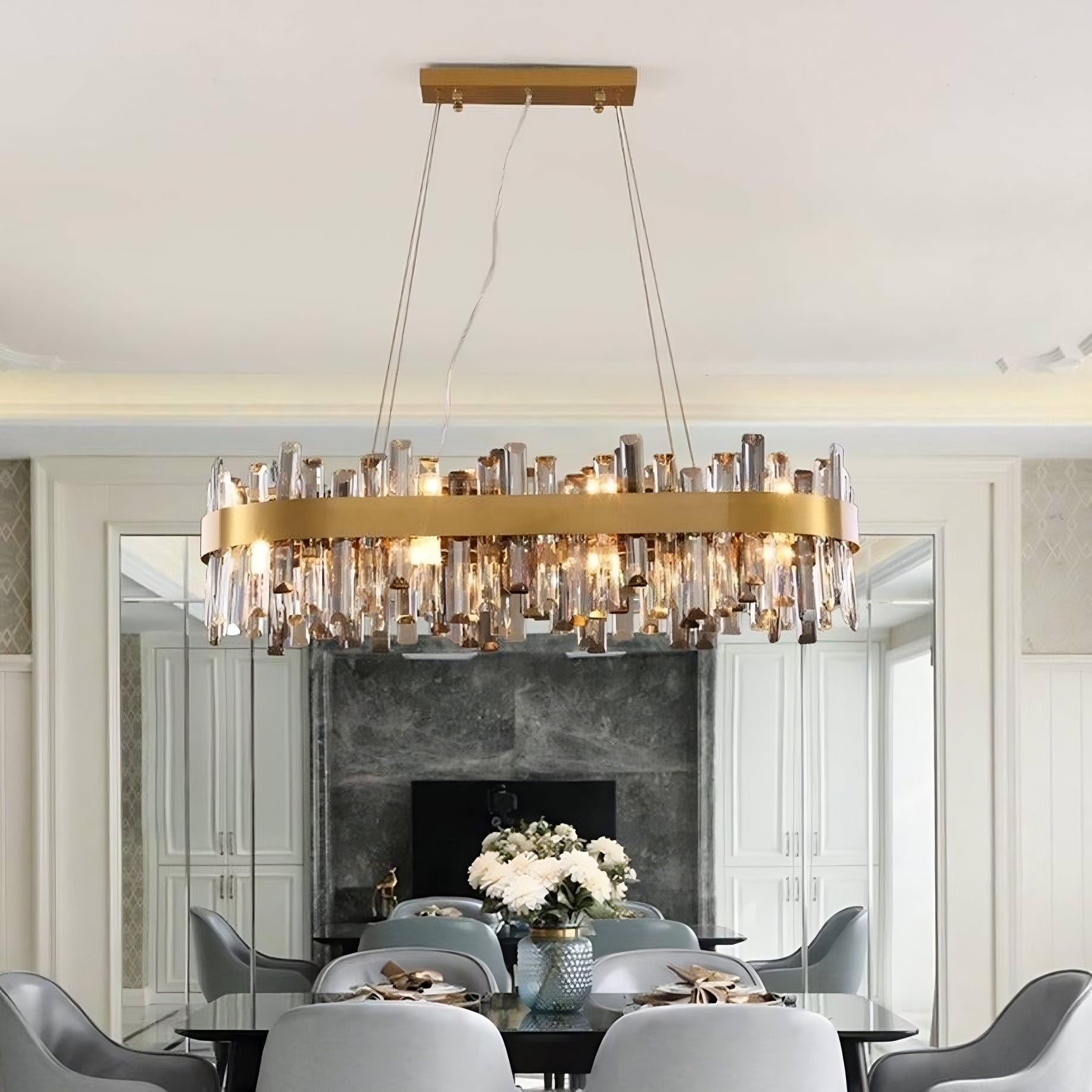 Clear Crystal Linear chandelier - Jovie Lane for dining room view 2
