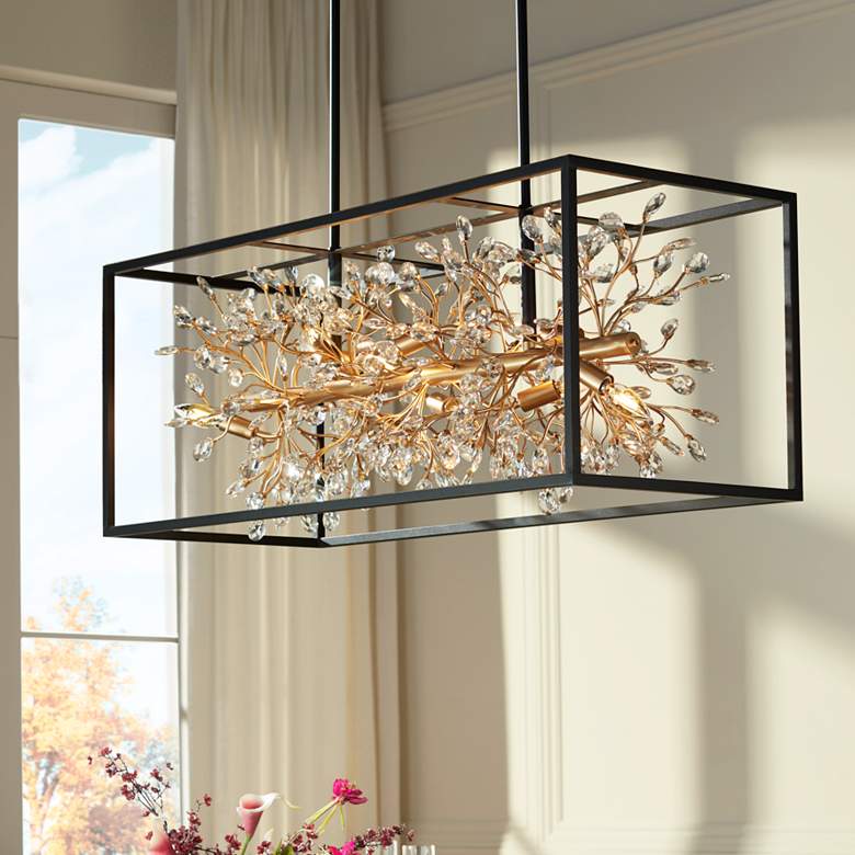 Black Crystal Linear chandelier - Vela Lane for dining room view 2
