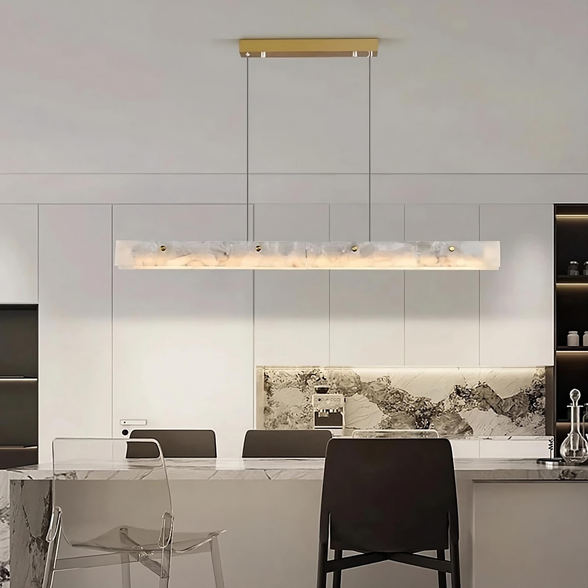Natural Steel Linear chandelier - Zinnia Lane for dining room view 2