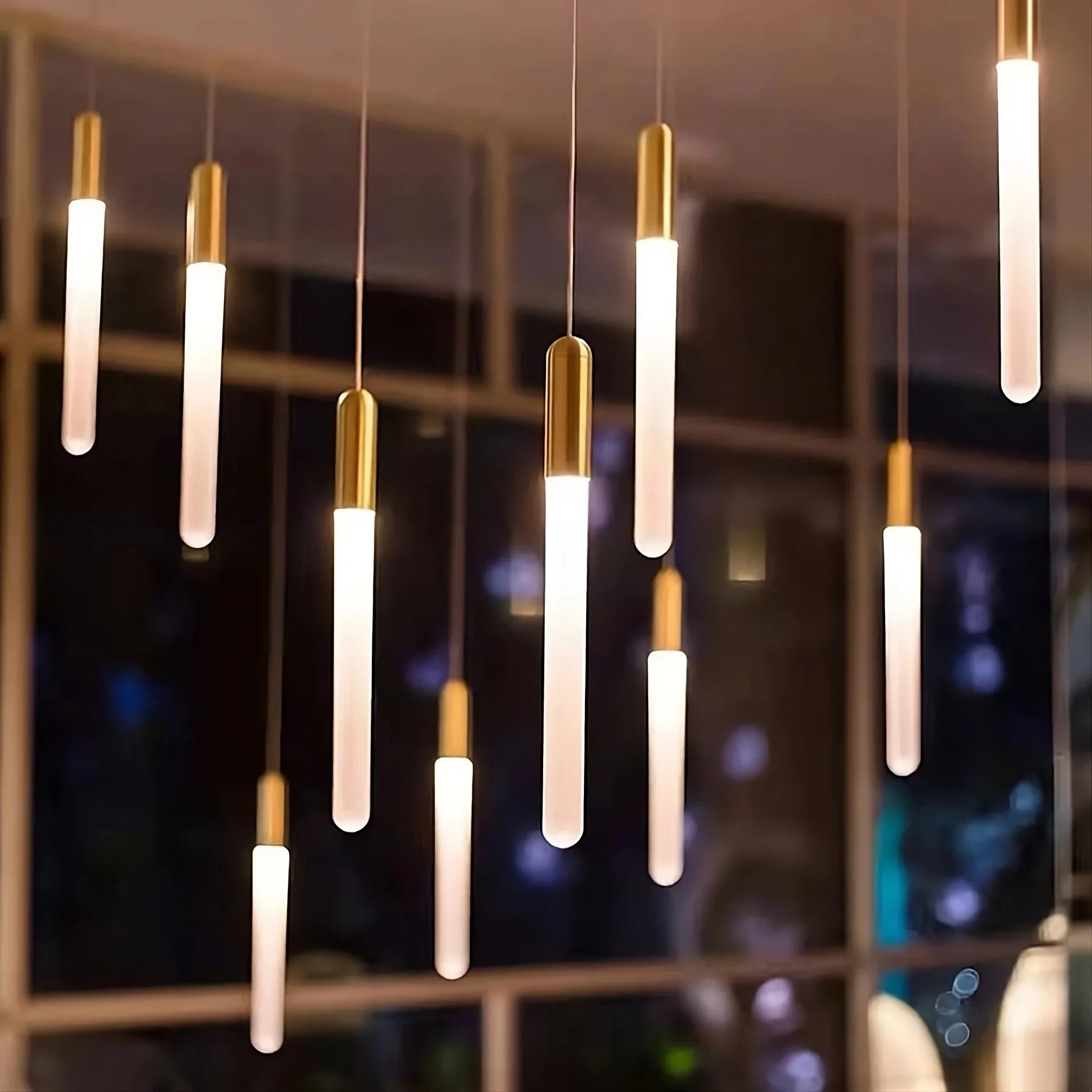 Gold Acrylic Linear chandelier - Quinn Bay for dining room view 6
