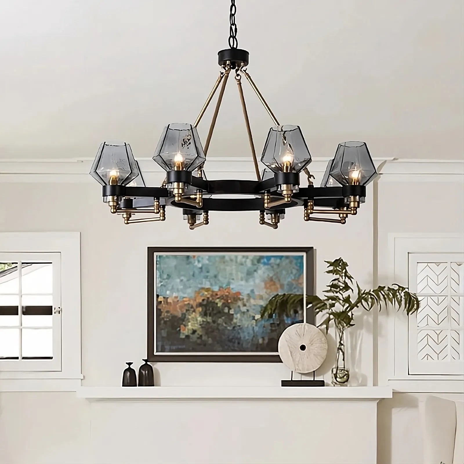 White Glass Linear chandelier - Petra Bay for dining room view 1