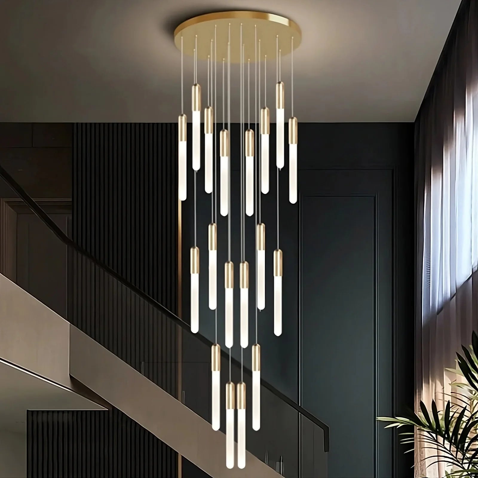 Gold Acrylic Linear chandelier - Quinn Bay for dining room view 2