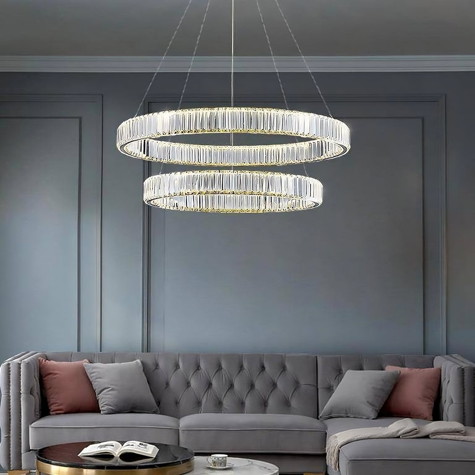 Crystal Round chandelier - Solene Bay for dining room view 1