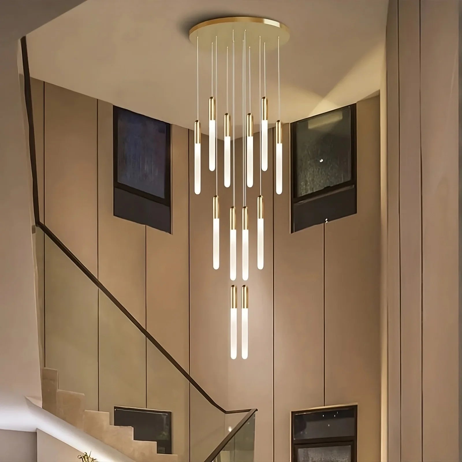 Gold Acrylic Linear chandelier - Quinn Bay for dining room view 3