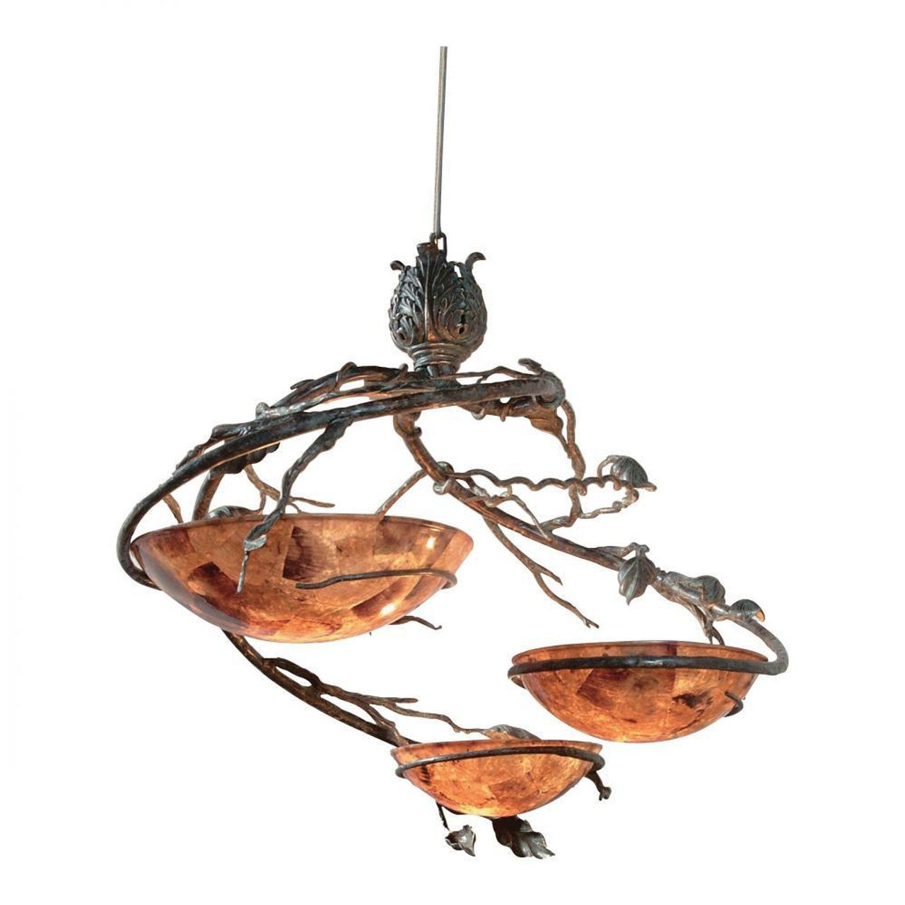 Brass Wood chandelier - Dahlia Trace for dining room view 1