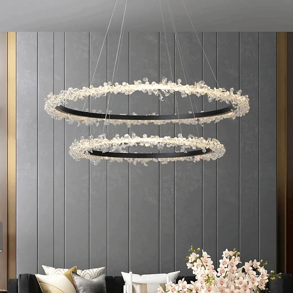 Matte Black Crystal Tiered chandelier - Livia Court for dining room view 1