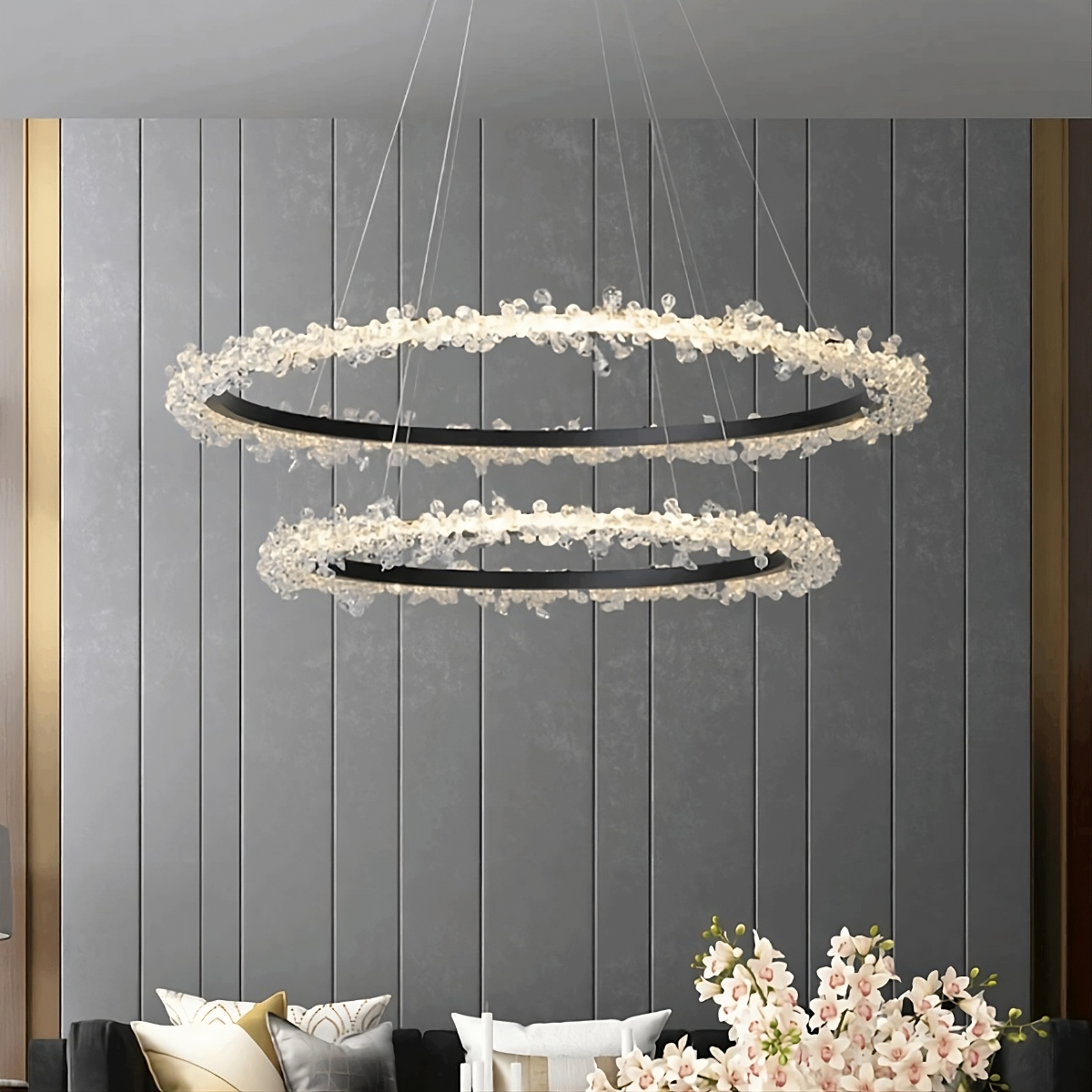 Matte Black Crystal Tiered chandelier - Livia Court for dining room view 1